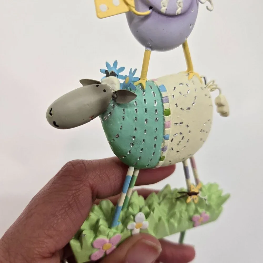 Farm Animal Hooks Whimsical Painted Chicken and Sheep Hangers Spring Pastel 6.5
